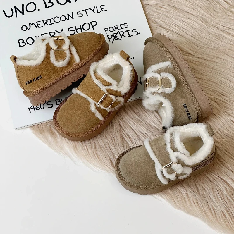 2024 Winter New Children Casual Chic Leather Shoes with Cotton for Girls Fashion Korean Style Soft Comfortable Versatile Shoes