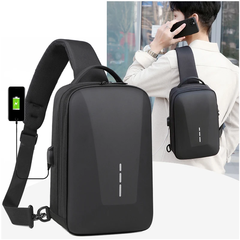 Anti-theft Combination Lock Chest Packs With USB Charging Port Fashion Business Men\'s Crossbody Bag Travel Storage Shoulder Bag