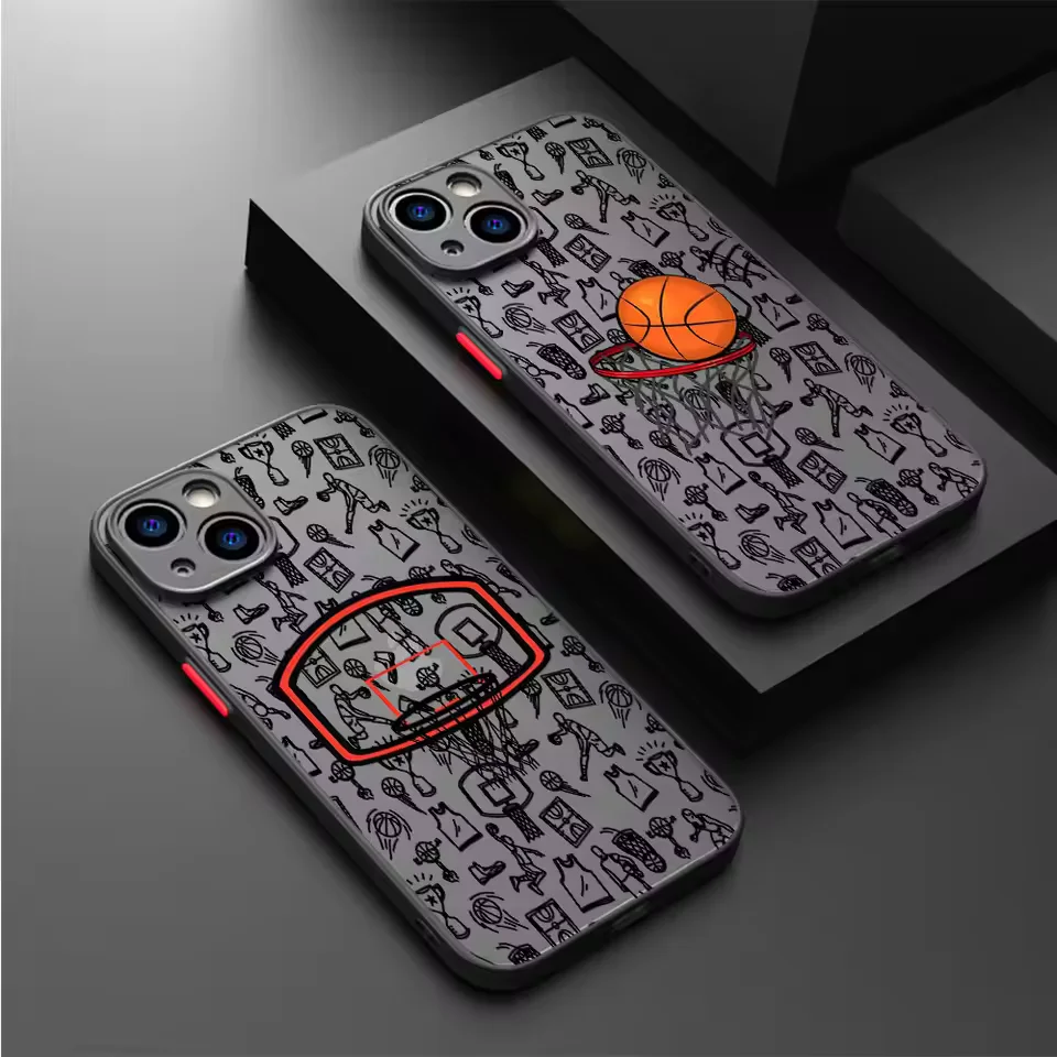 Basketball Football Matte Transparent For iPhone Case 16 15 14 13 12 11 Pro XR XS Max 7 8 Plus Anti-Drop Phone Y2K Cover