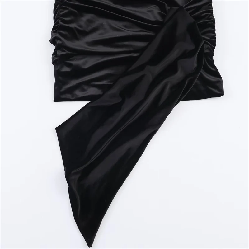 Abito da donna 2025 Autunno Nuovo stile Abito in velluto nero a maniche lunghe con decorazione cintura Abito corto Stile socialite Elegante