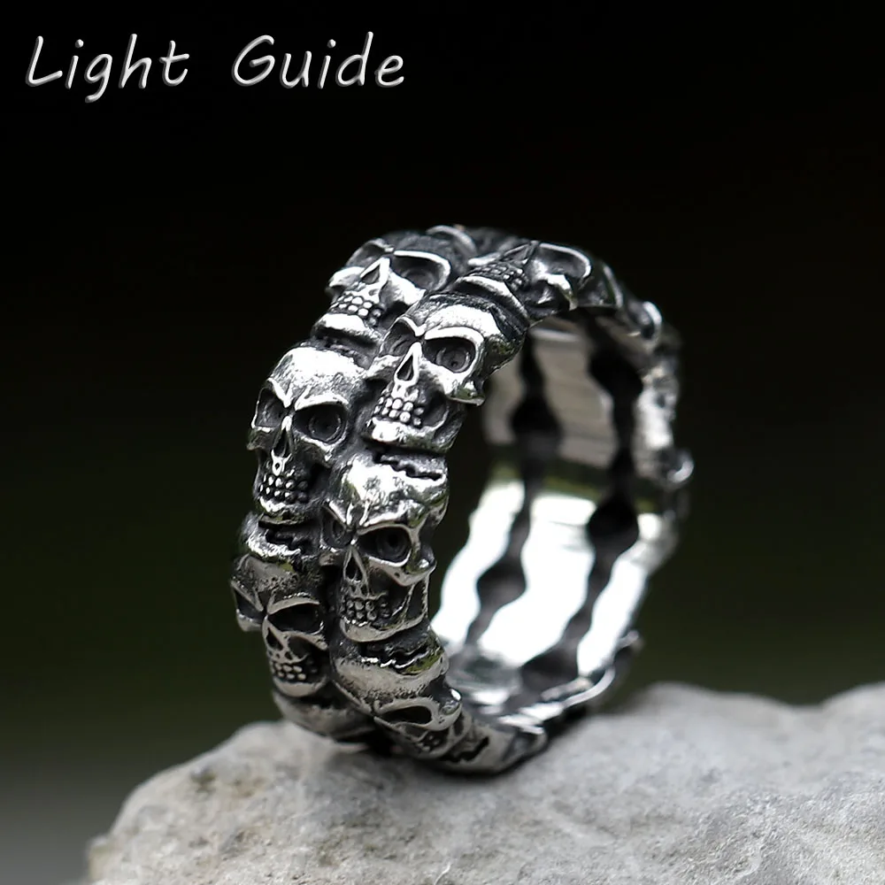 2022 NEW Men\'s 316L stainless steel rings Unique Skull ring Vintage Aegishjalmur PUNK Jewelry Gifts free shipping