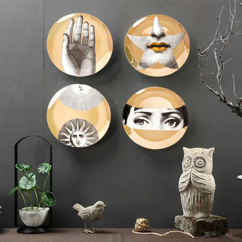 8 Inch Italian Gold Plates Ceramic Art Decoration Wall Hanging Plate Living Dining Room Wall Decoration Plate Bar/Home/Hotel