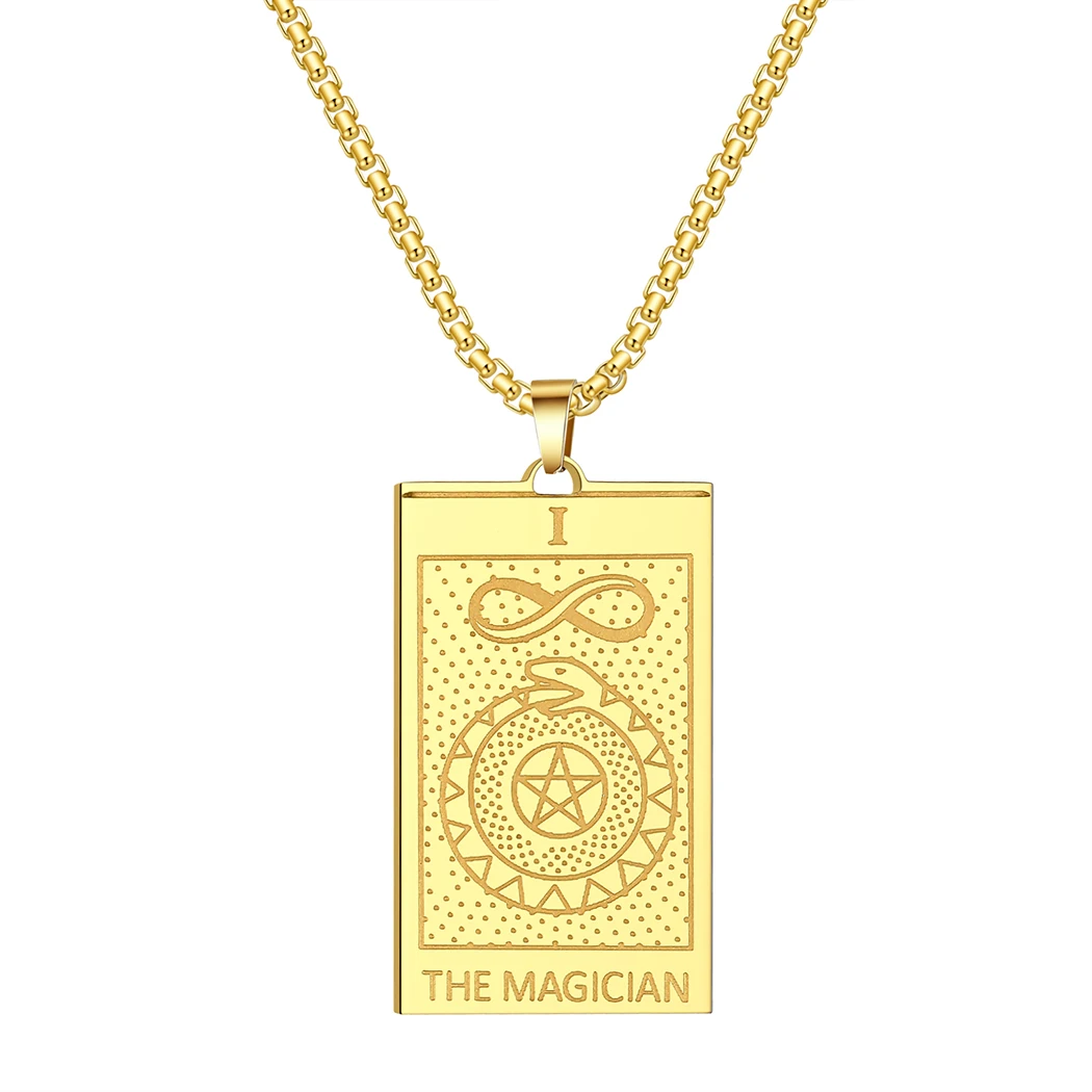 QIAMNI Magician Snake Star Tarot Cards Pendant Necklace for Women Stainless Steel Ouroboros Choker Amulet Major Arcana Jewelry - view 5