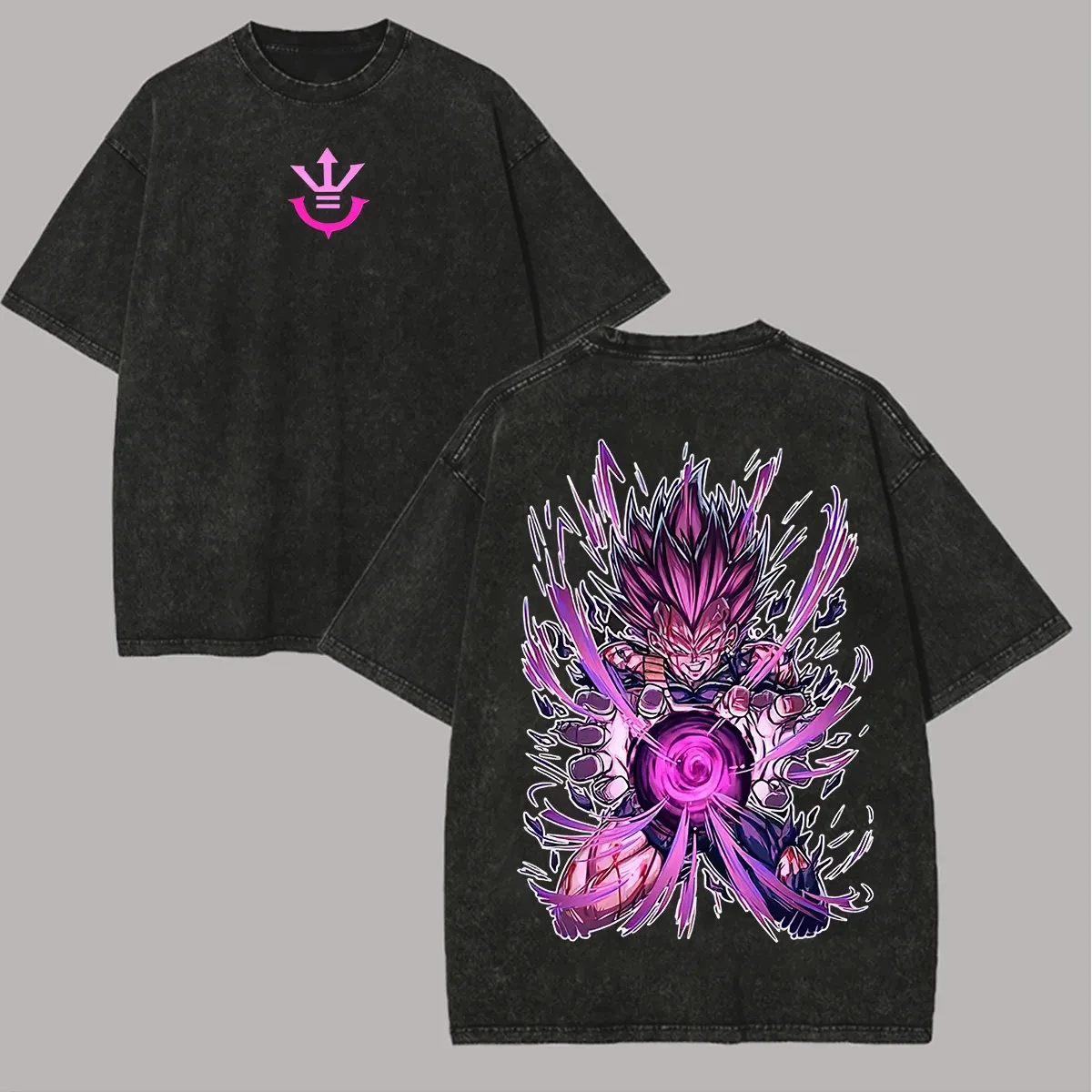 Ultra Ego Vegeta T-Shirt Dragon Ball Super Herren Vintage Acid Wash Übergroßes Baumwoll-Lila-Power-Grafik-Anime-Streetwear-Shirt