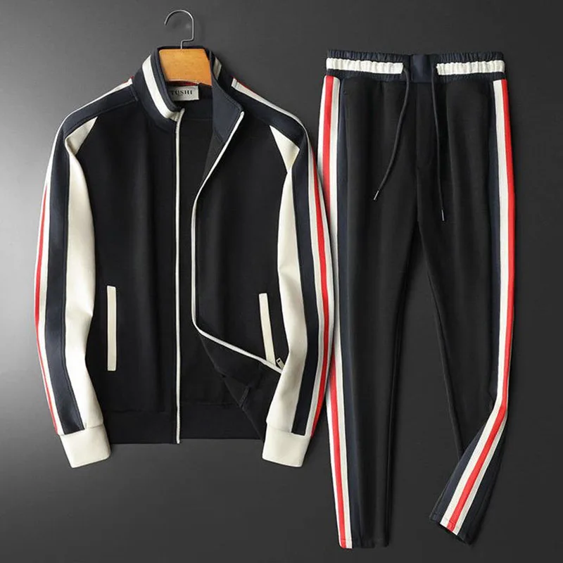 

Men's European Station 2025 Fall Collar Sweater And Trousers Set Casual Sports Patchwork Fashion Two-Piece Suit