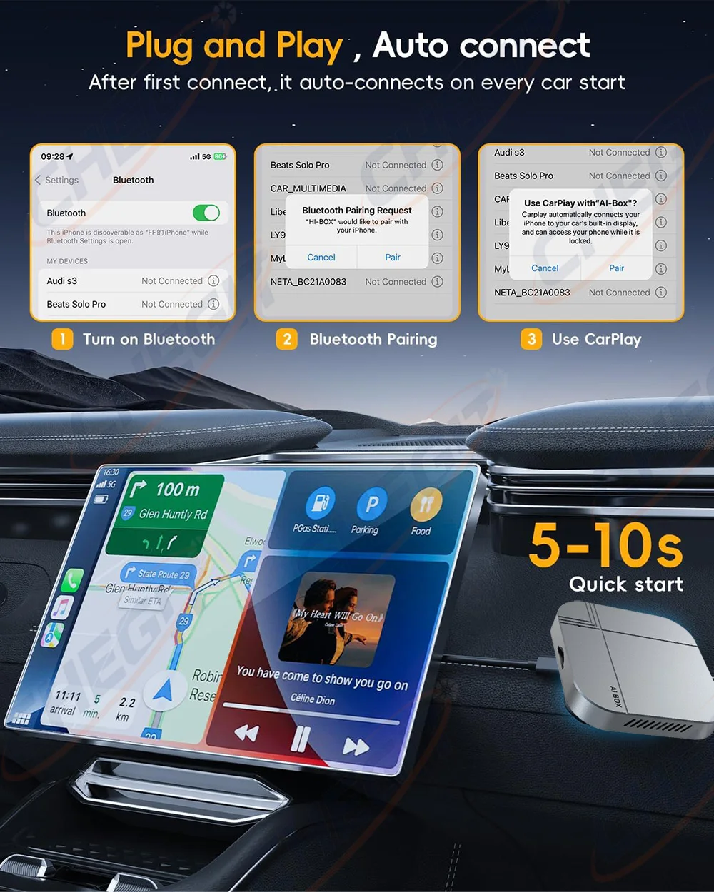 Smart AI Box Android14 4G+64G/2G+32G Kabelloses CarPlay Android Auto TV-Box für YouTube Netflix für VW Nissan Toyota Hyundai Ford – Detail 14