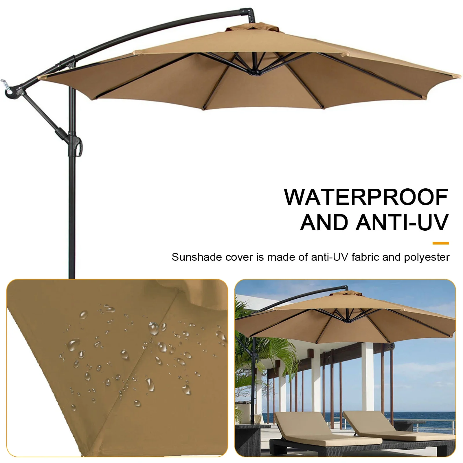 6/8 Bones Parasol Cover Polyester Replacement Parasol Umbrella Surface Waterproof Sun Protection Detachable Umbrella Accessories