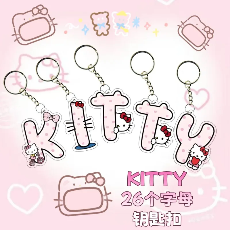 

Cute Hello Kitty Acrylic Letter Keychain Anime Action Figures Cartoon Toy Key Schoolbag Decoration Model Children Birthday Gifts