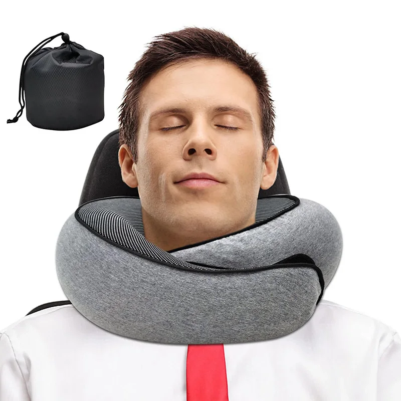 Oreiller de voyage ergonomique en mousse à mémoire de forme, style escargot, pour le soutien du cou, portable, réglable et doux, idéal pour la sieste.