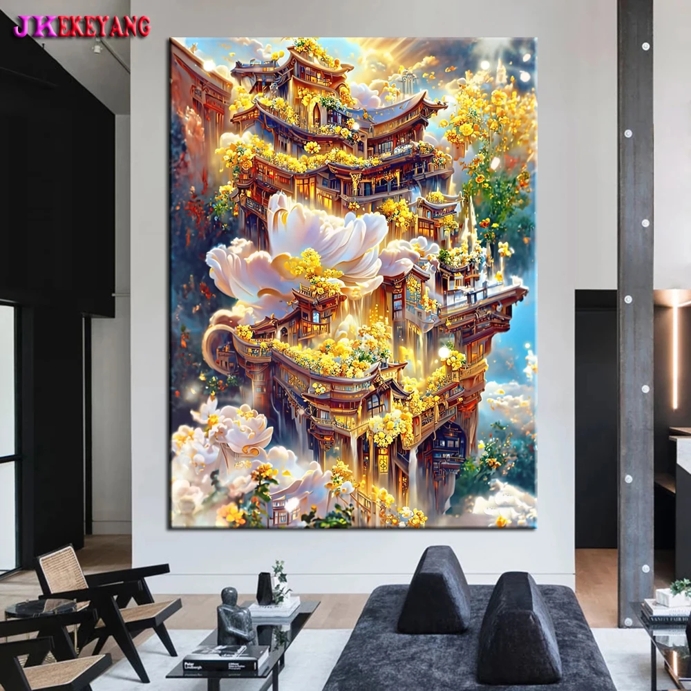 5D Diy Diamond Embroidery Fantastic Palace And Flowers DIY Diamond Painting Needleworks Cross Stitch Home Decoration Y5348