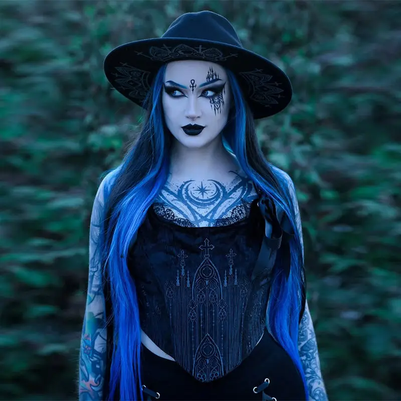 

DarkLooks Gothic Church Embroidered Fish Bone Sling Vest Women's Ins Fashion Waist-Close Short Top