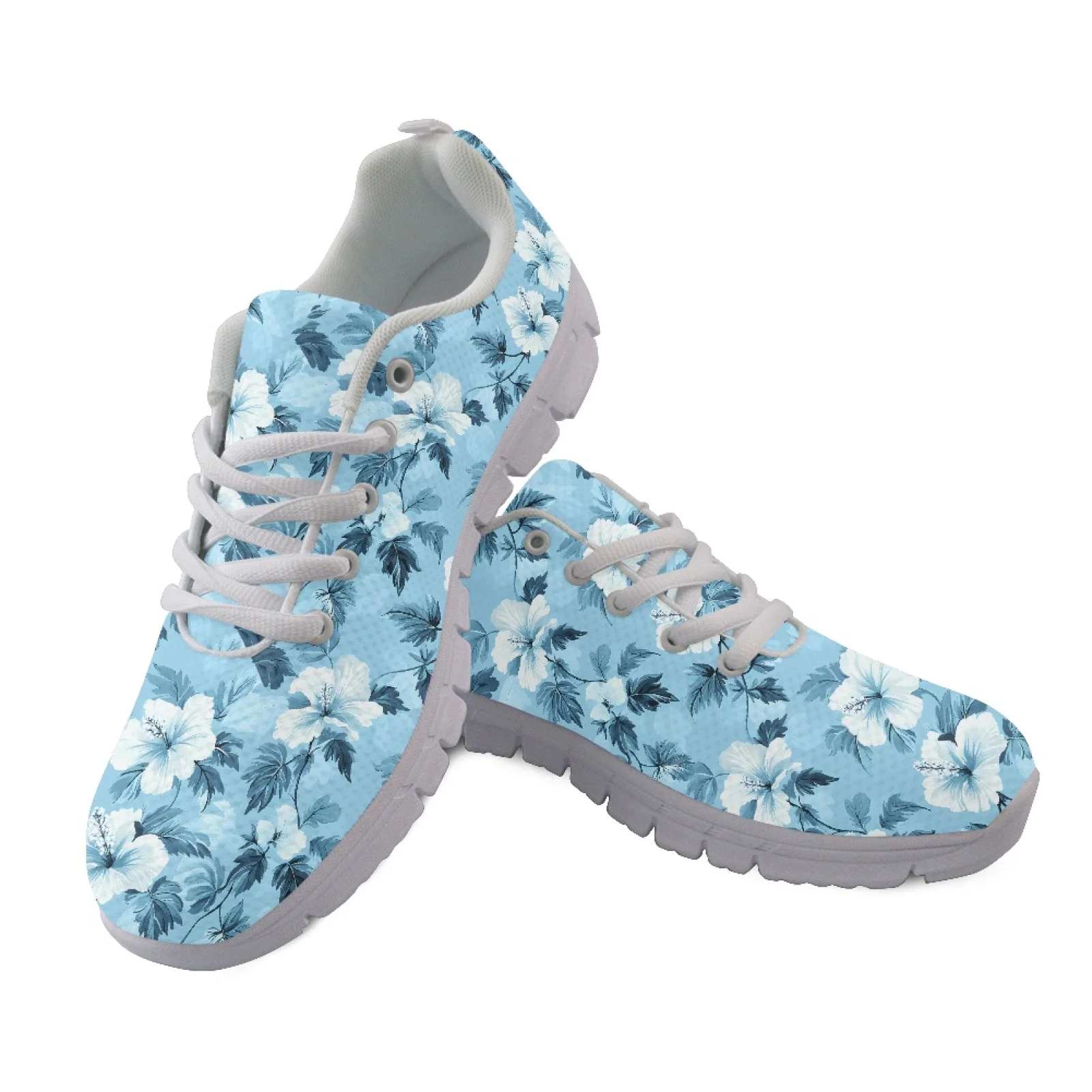 Coloranimal Hibiscus Flower Lace Up Walking Sneakers for Women Mesh & EVA Sole Womens Athletic Walking Sneakers for Travel