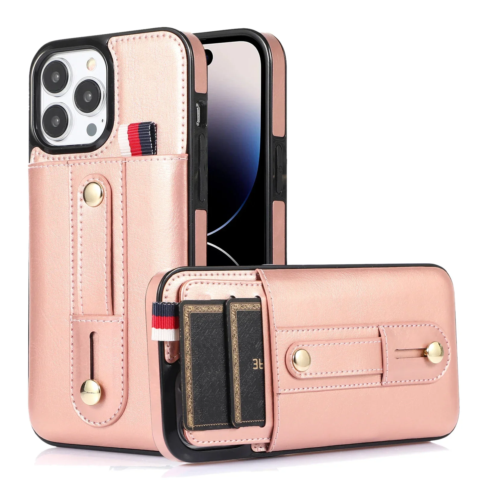 Vertical Cards Solt Wallet Ring Holder Leather Case For iPhone 15 Pro Max 14 Plus 13 12 Mini 11 XR X XS 7 8 SE 2022 Bag Pocket