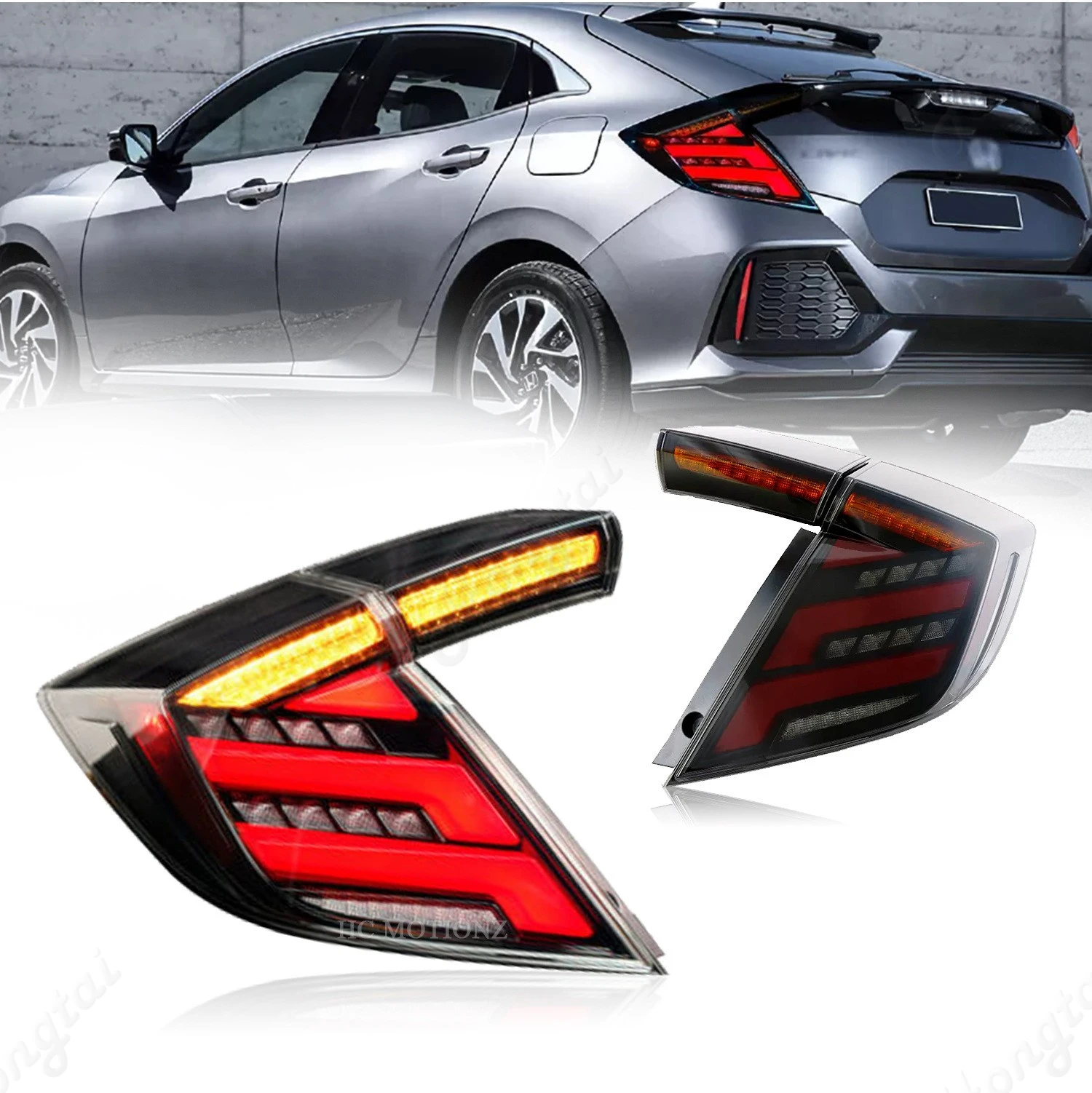 Taillight assembly For 2016-2022 Honda Civic TYPE R Reverse lights, brake lights, turn signals，tail lamp Traffic turn signal