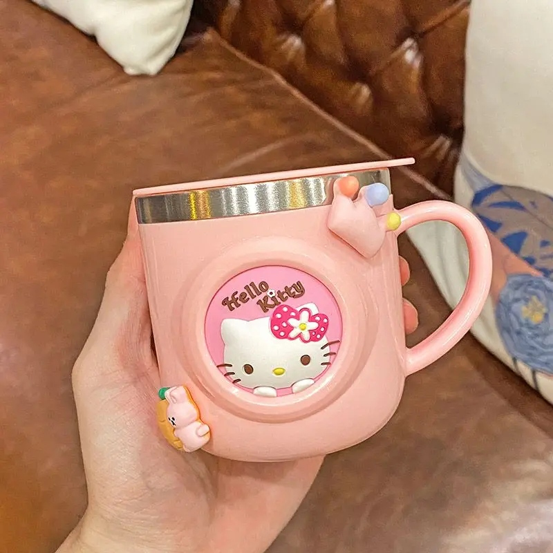 Sanrio Hello Kitty Mug Cup Kawaii Pink Water Cup Cute Cartoon Stainless Steel Milk Coffee Water Bottle