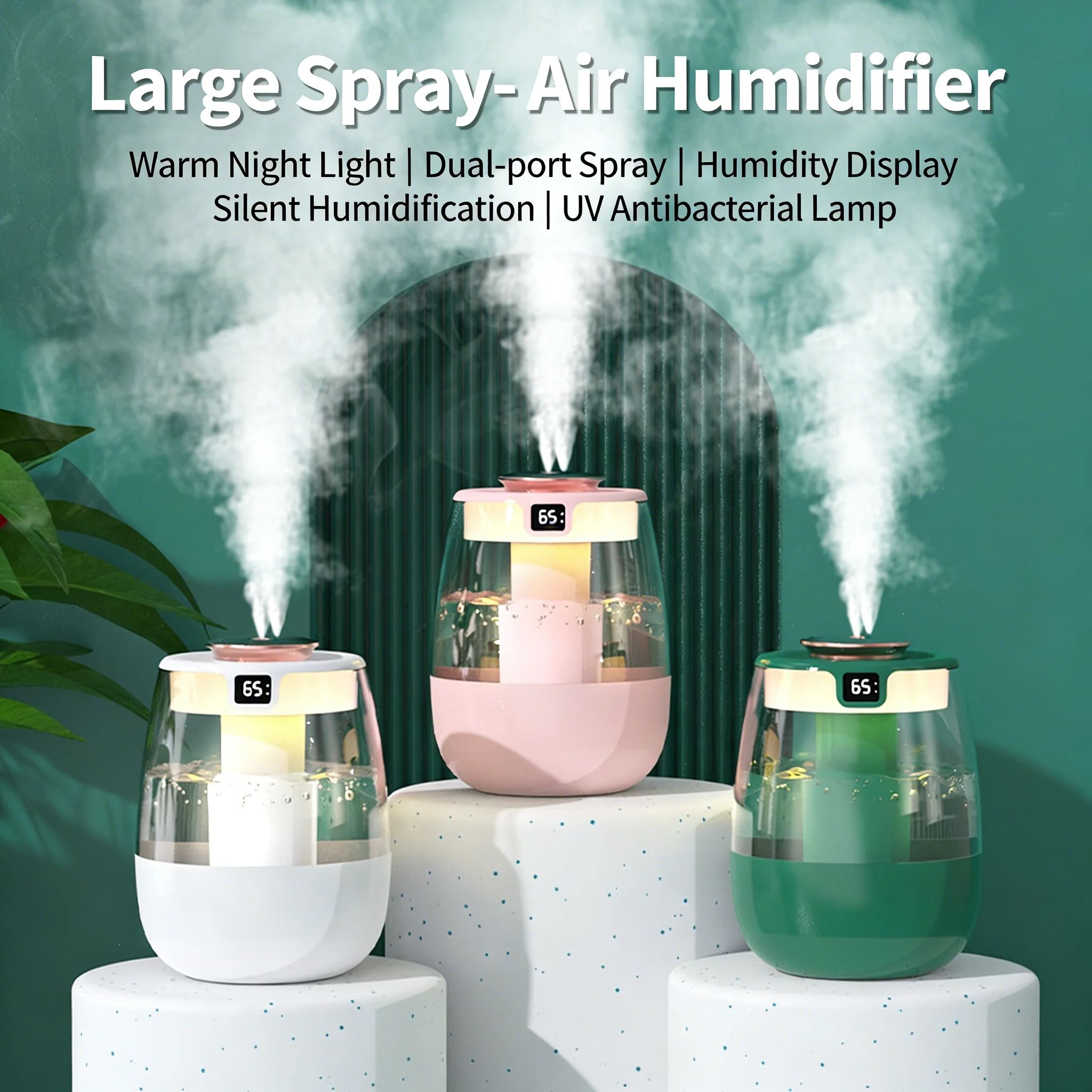 1.3L Desktop Humidifier Desktop Bedroom USB Spray Moisturizer with Digital Display Quiet Essential Oil Diffuser for Office Home