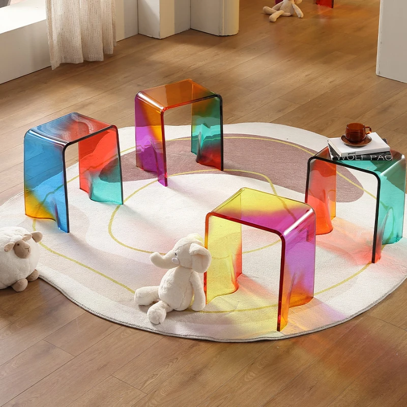 Acrylic Rainbow Stool Bathhouse Chair Colorful Shoe Changing Chair Transparent Bathroom Stool Low Dressing Подставка Для Ног