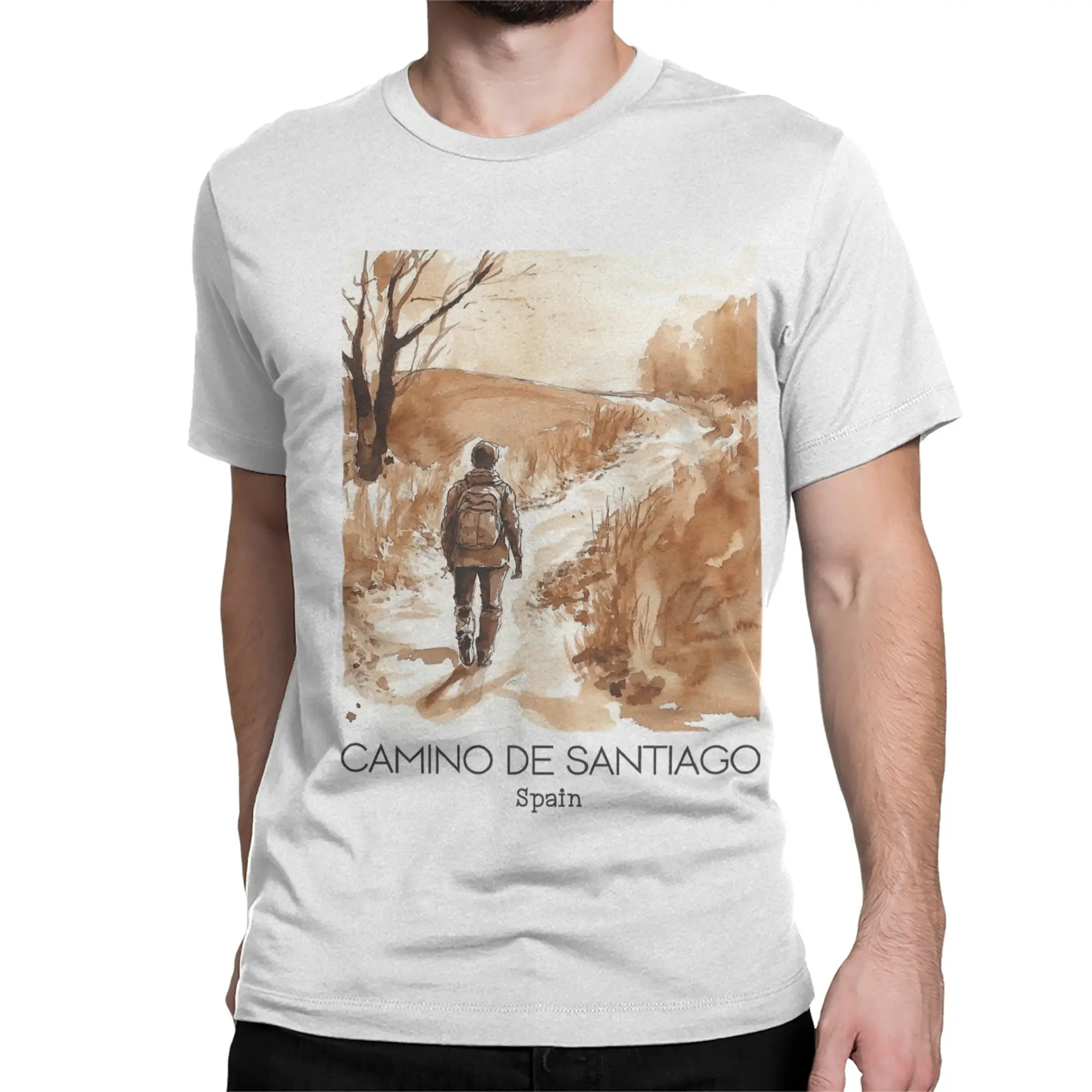 A Vintage Travel Art of Camino de Santiago Spain T-Shirt Men Casual Cotton Tees Crewneck Short Sleeve T Shirt Big Size Clothes