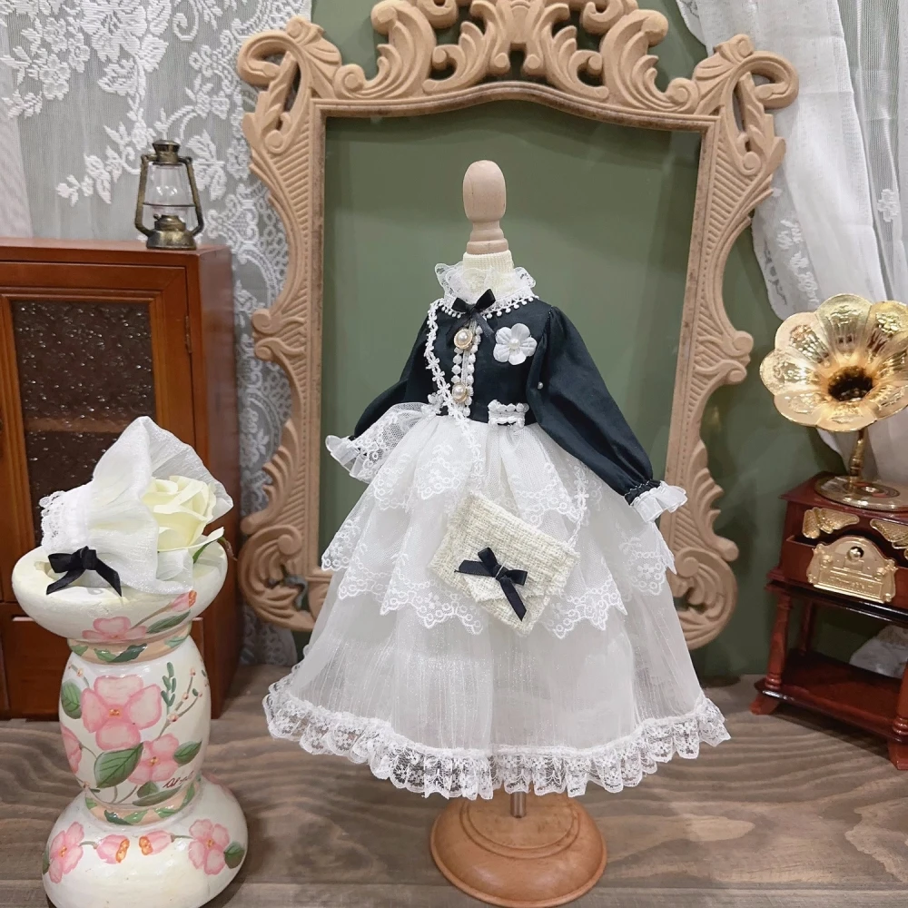 

1/3 1/4 1/6 Blythe size bjd Doll Dress White and black long sleeve lace small fragrance gauze dress doll accessories