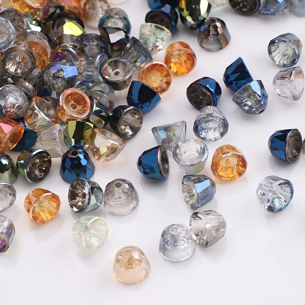 48Pcs 8mm Faceted Crystal Pendant Bell Shape Glass Loose Spacer Beads Crafts Meterial Jewelry Making Earing Supplier Accessories