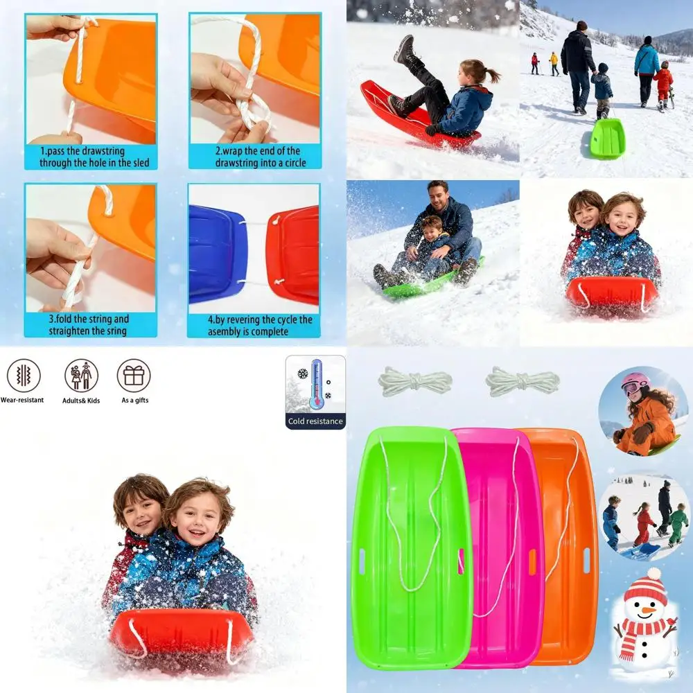 

Durable Snow Sled for Adults and Kids - Flexible, Cold-Resistant, 35-Inch, 1-2 Riders, with Rope and Handles for Winter Fun