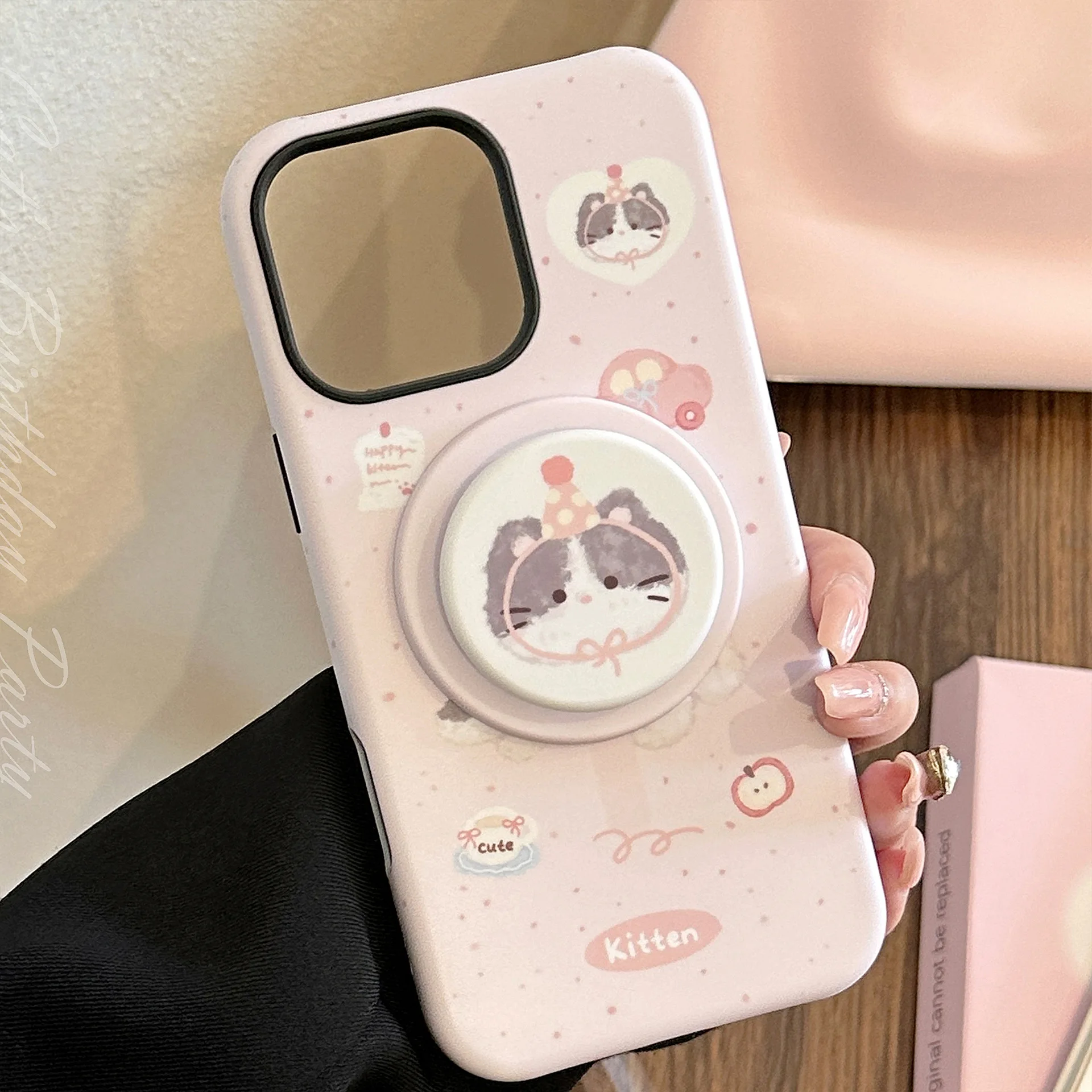 Funda Magnética para Teléfono con Diseño de Gato Rosa Coreano para iPhone 17 Air 16 15 14 Plus 13 12 mini 11 Pro Max, Carcasa Suave Antigolpes