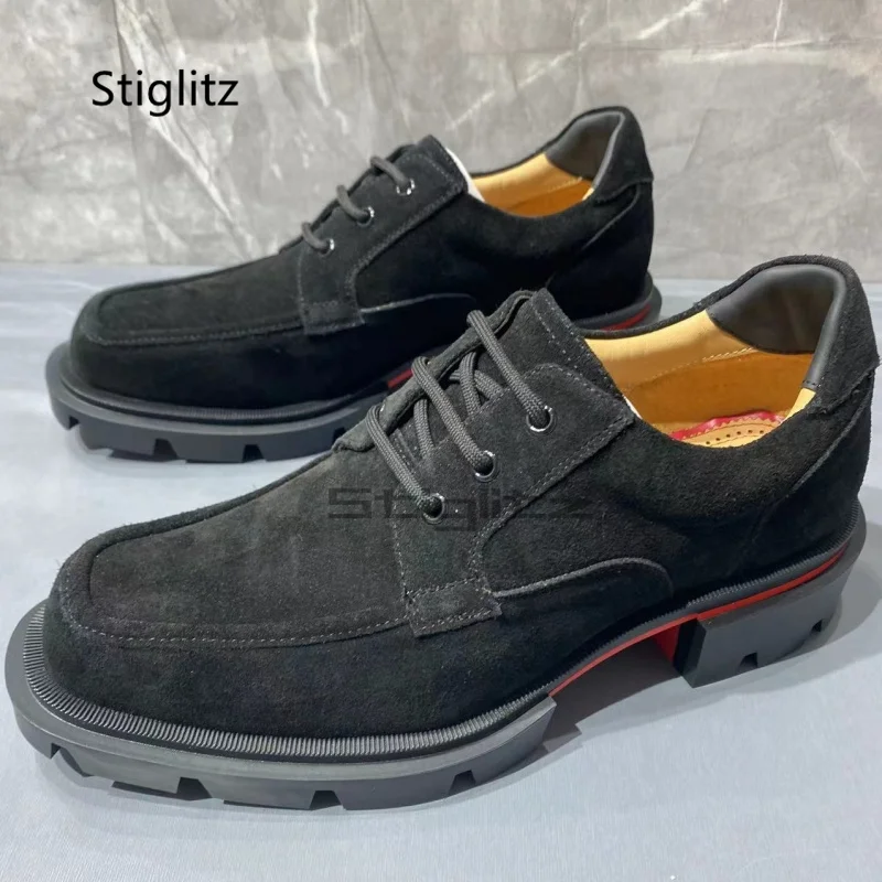 Black Cow Suede Lace-Up Men's Shoes Business Dress Wedding Shoes Genuine Leather Men Casual Spring Moccasin Male Work Shoes