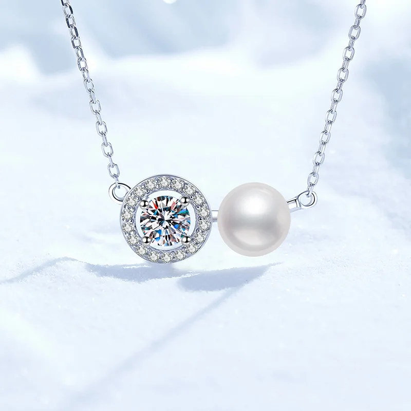 

Platinum PT95018k Gold Necklace, Moissanite Necklace, Natural Freshwater Pearl, Light Luxury Pendant, Simple Round Bag Necklace