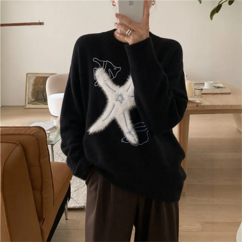 MsChuh Women's Jumper Comfortable All-match Loose Simple Style Sweater Commuting Fresh And Sweet Homewear Daily Printed Contrast 3