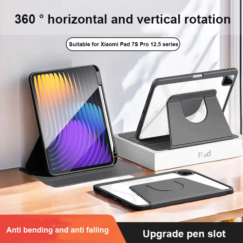 

Вращающийся на 360° акриловый жесткий чехол для Xiaomi Pad 7S Pro 12,5 2025 12,5 дюймов с подставкой для карандашей