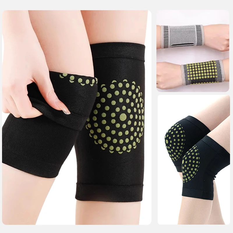 1 Set Graphene Self Heating Wrist Braces Knee Braces Sleeve Anti-cold Mugwort Hot Compress Knee Support Keep Warm Knee Pads