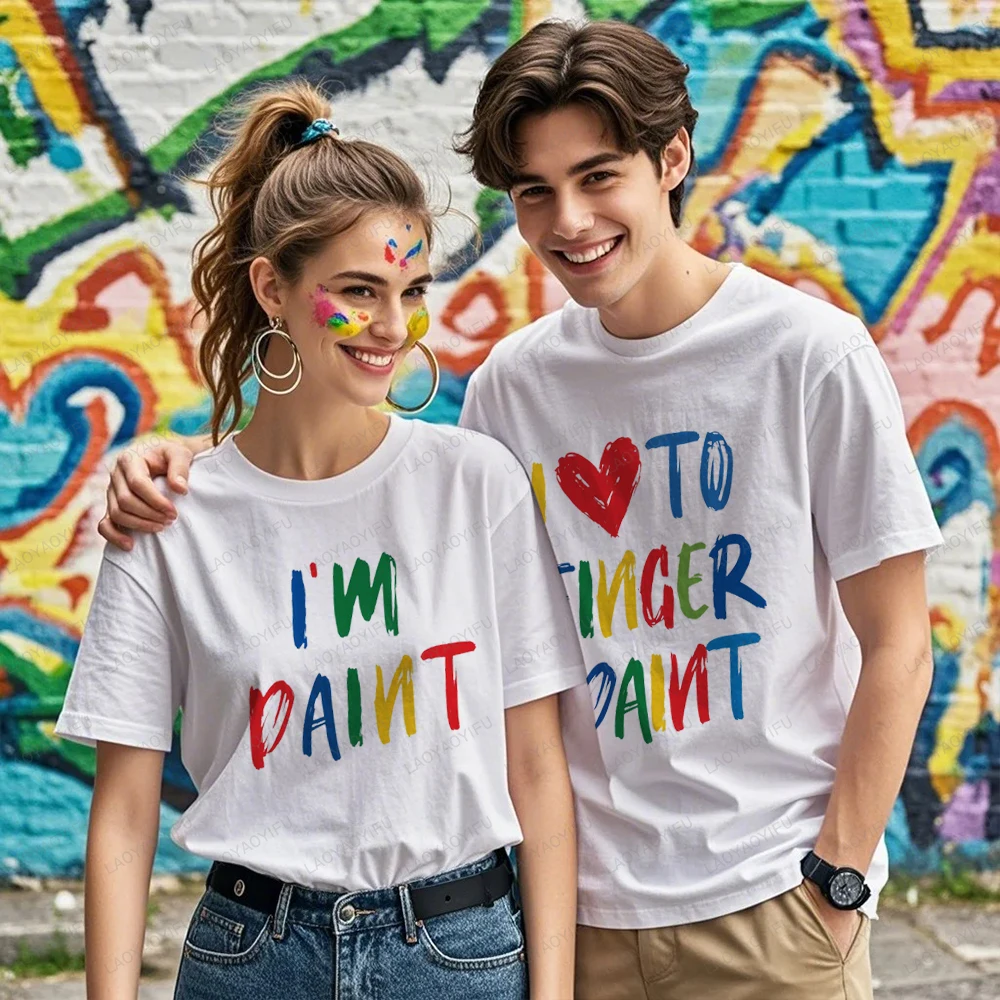 

His Hers Couple Printed T-shirts I Love To Paint and I'm Paint Matching Couple Graphic Cotton Tee Funny Valentine Gift Idea Tops