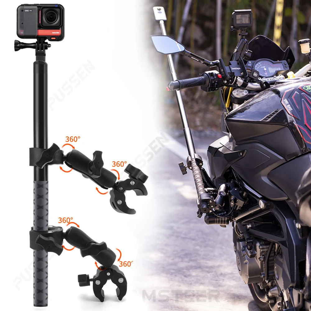 TUYU Motorcycle Bike Invisible Selfie Stick Monopod Handlebar Mount Bracket for GoPro Max Hero 11 Insta360 One X2 X3 Accessories