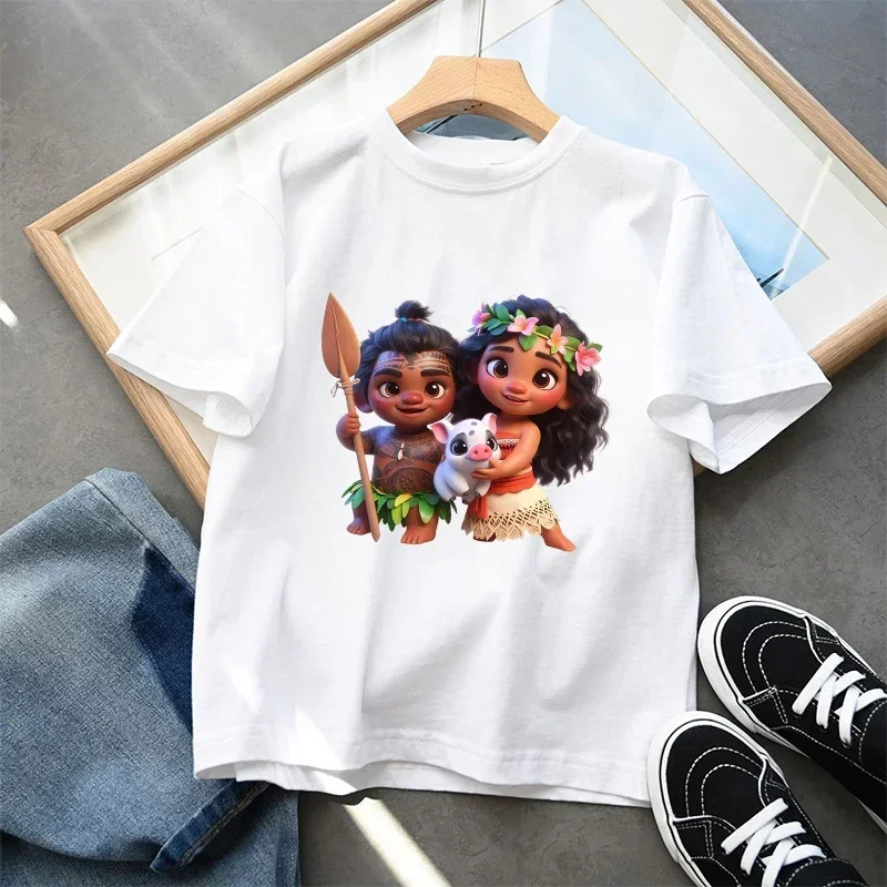 

Disney Moana 2 Kids Short Sleeve T-Shirt Girls Summer Casual Tops Anime Cartoon Fashion Pullover Loose Fitting Children Clothing