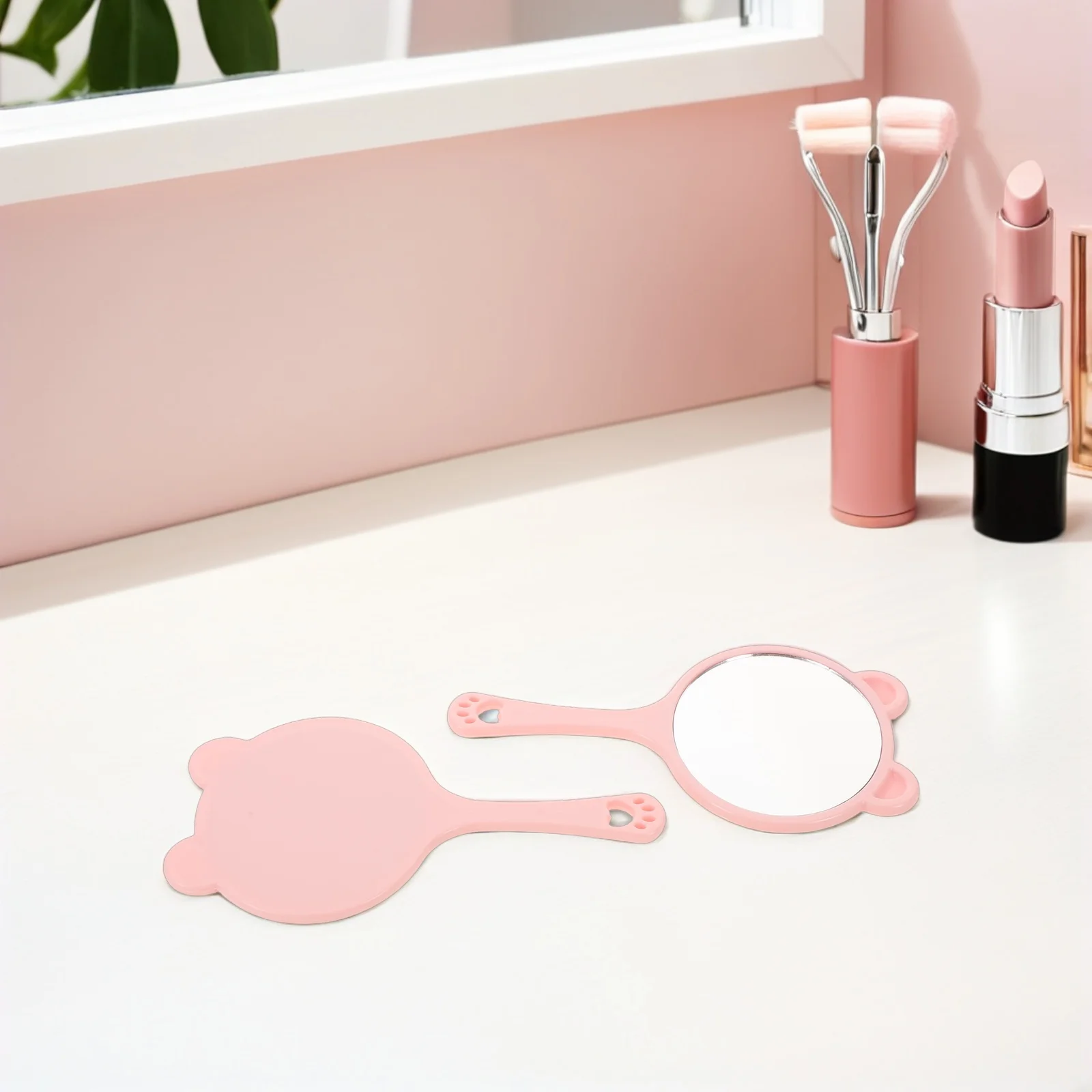 10pcs Cartoon Cat Head Cute Handheld Mirror For Women Mini Portable Makeup Mirror Travel School Home Office Grooming