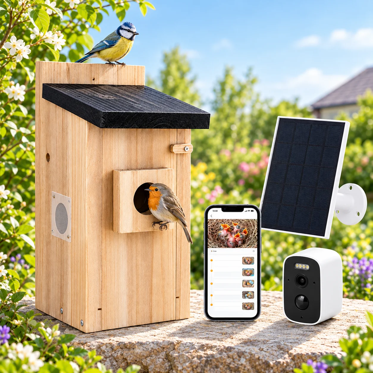Casetta per uccelli da esterno con telecamera ad alta definizione, nido da giardino, adatto per uso esterno. Registra automaticamente le immagini degli uccelli e dispone di rilevamento del movimento,