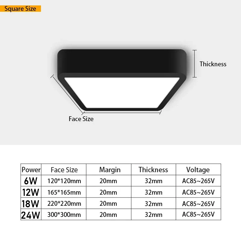 Round Square LED Panel Light Ceiling Lamps 6W/9W/12W/18W/24W Surface Mounted AC86-265V LED Downlights Home Decor Indoor Lighting