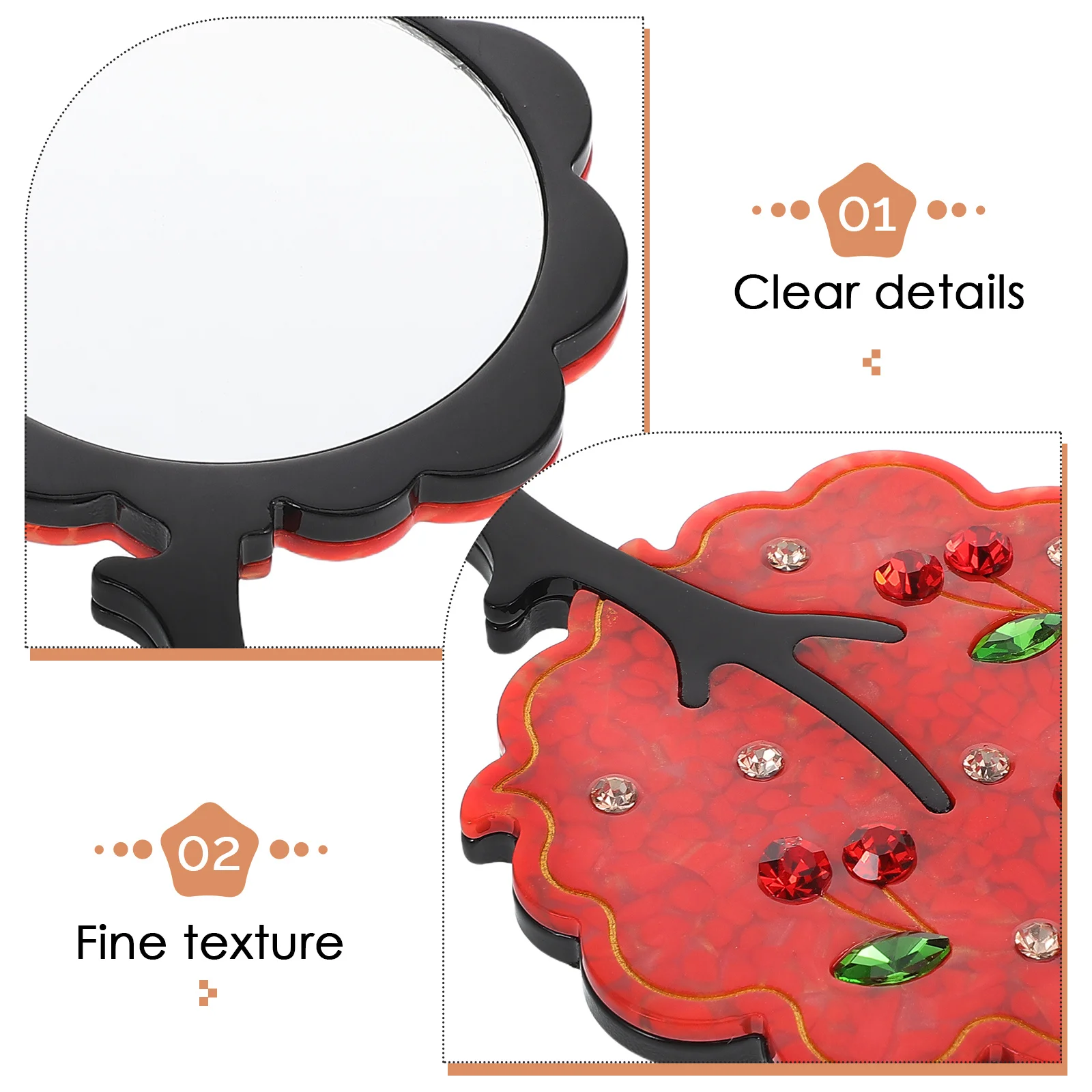 Tragbarer Mini-Spiegel aus Acetat, klar, Baumform, Strass, kompakt, für Damen und Kinder, Make-up, Reisen, kleiner Retro-Handspiegel