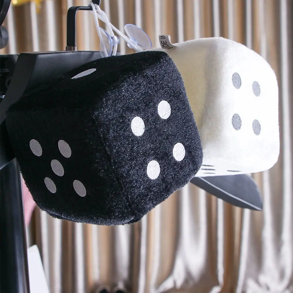 Black Light Up Dots Auto Vintage Rear View Accessories Mirror Plush Fuzzy Car Hanging Dice