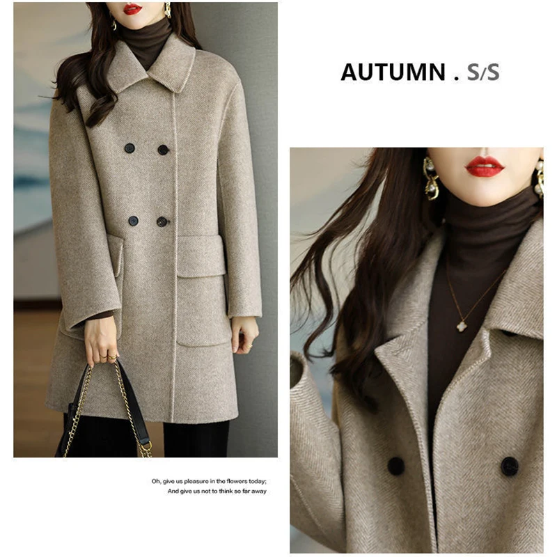 Office Lady Collar Woolen Coat for Women 2024 Autumn Winter Thickened Cotton Tops Korean Version Ladies Slimming Long Outerwear