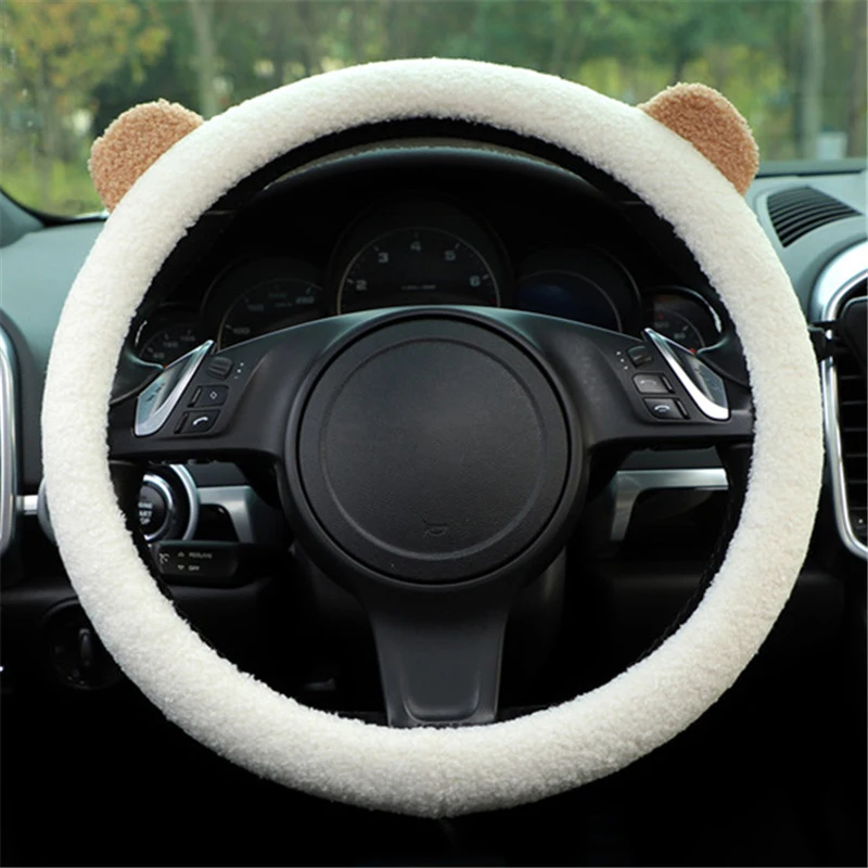 Bear Ear Steering Wheel Cover Plush Comfortable for Women & Men, Universal 38cm Steering Wheel & Accessories Wheel Cover for Car