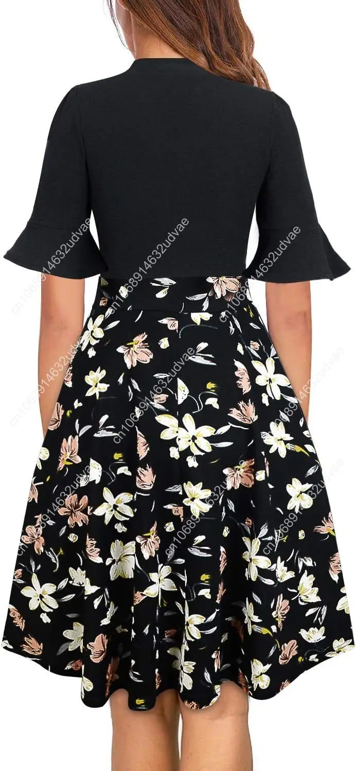 Women Summer Floral Ruffle Sleeve Wear to Work Church Wedding Guest Party Dresses