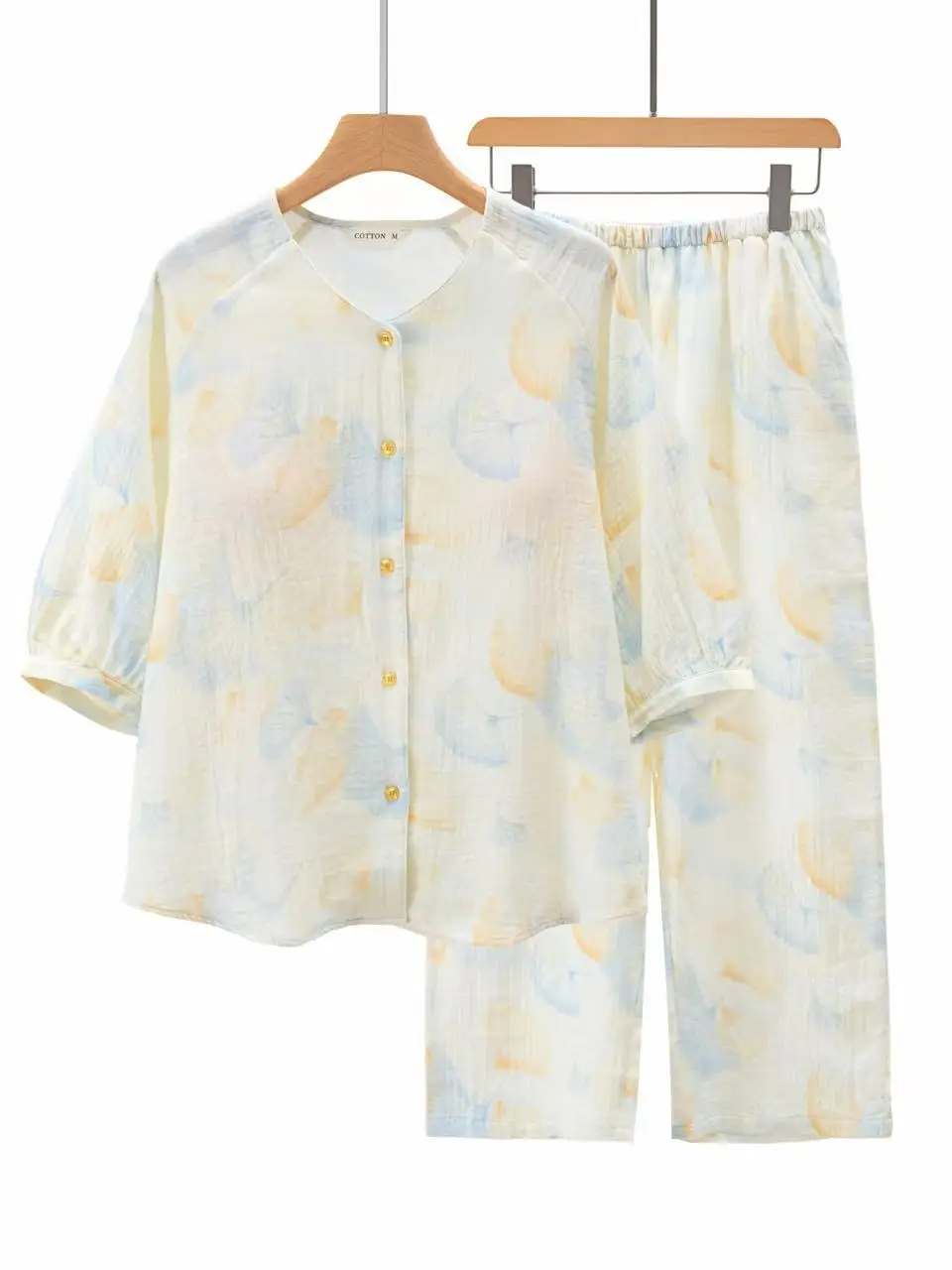 pure-cotton-sleepwear-set-with-chest-pad-seven-sleeve-ladies-spring-summer-home-clothes-soft-cotton-yarn-comfortable-home-suit