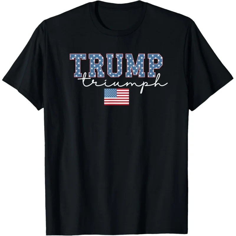 

Trump Triumph American Flag Stars 2024 Winner MAGA Victory T-Shirt Men's and Women's Loose