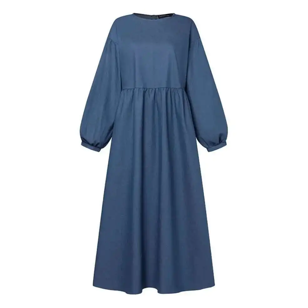 Robe longue en Denim, col rond, manches longues, ample, style bohème, couleur unie, tempérament, dubaï, luxe, Islam, élégante, nouvelle collection 2025