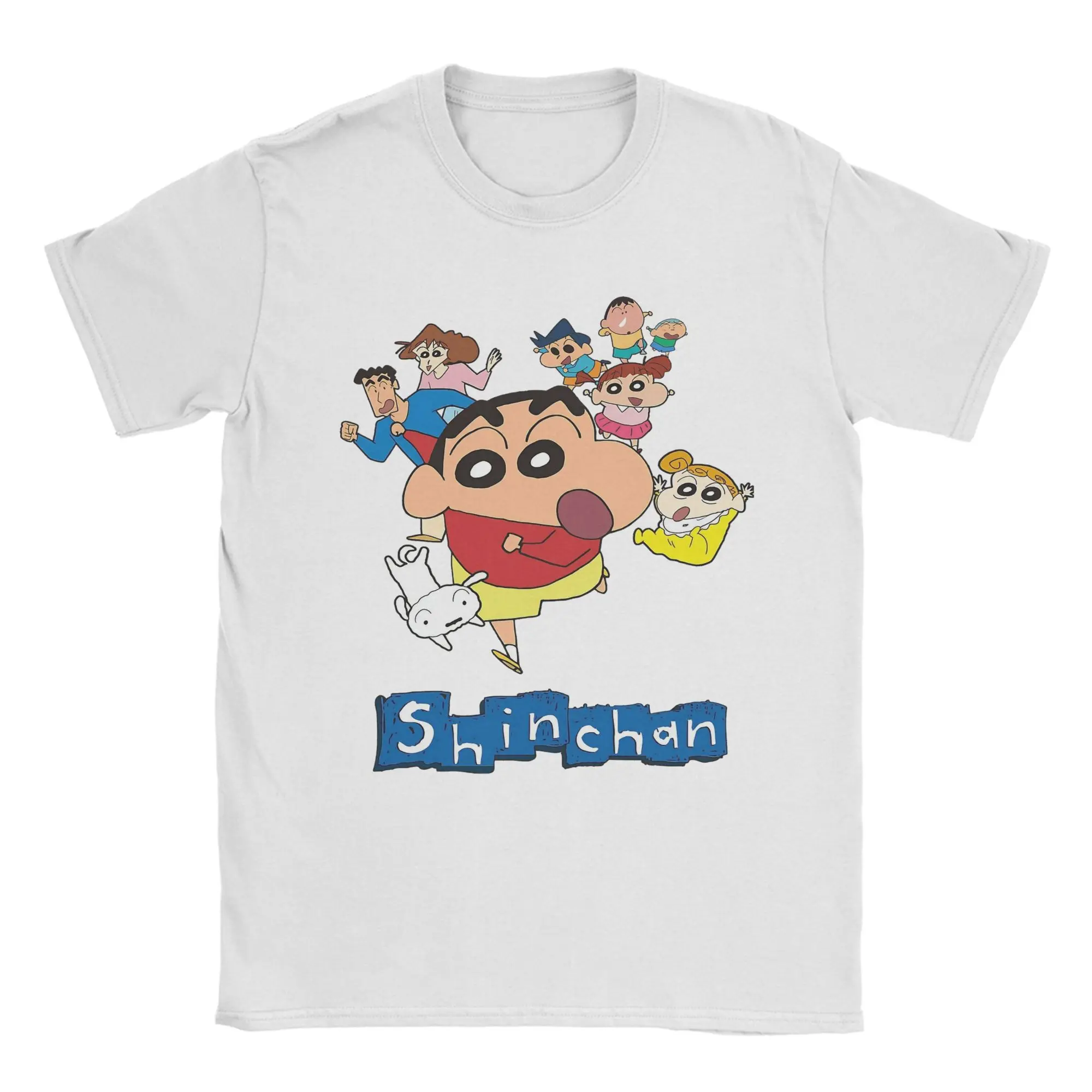 Family Cartoon Crayon Shin chan Anime Funny T Shirts Men Pure Cotton Funny T-Shirt Crew Neck  Tees Short Sleeve Clothing 4XL 5XL