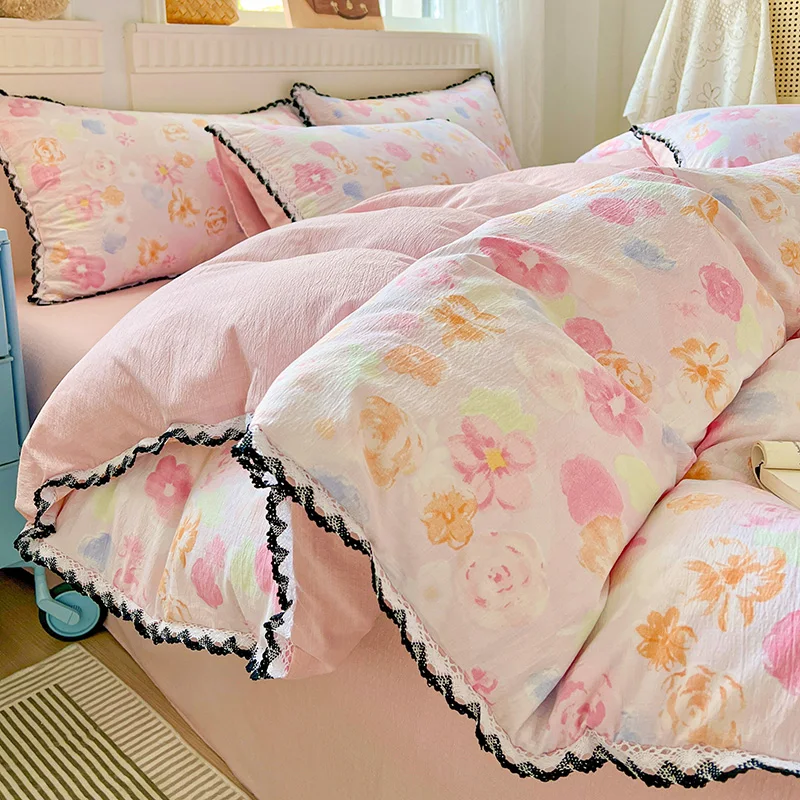 

2026 New Cloud-textured Ruffled Tulle Lace Duvet Cover Skin-friendly and Breathable Printed Quilt Cover