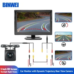 BINWEI Universal 5 Inch Car Parking Monitor with Dynamic Trajectory Rear View Camera for Automotive Backup Track Camera Screen