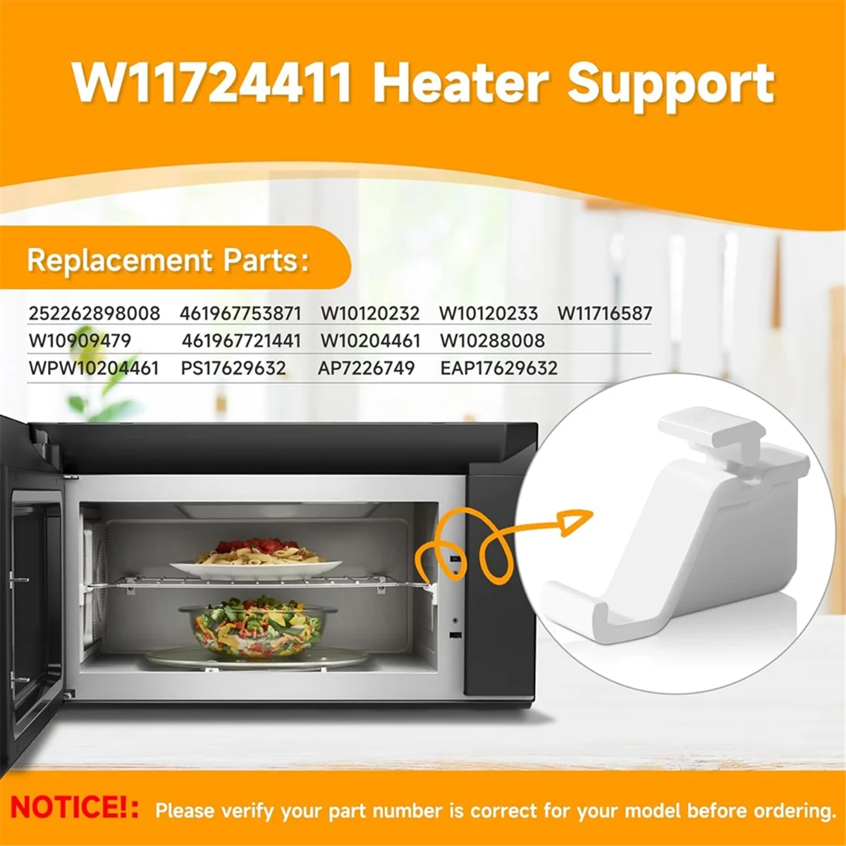 

Опора нагревателя для гриля микроволновой печи Whirlpool заменяет