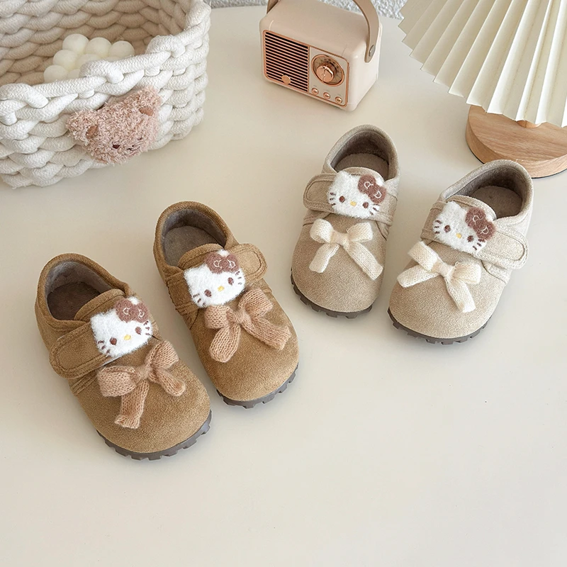 2025 Winter New Children's Cotton Shoes KT Baby Flat Slippers Cartoon Fashion Children Causal Slip-on Shoes Versatile Boots